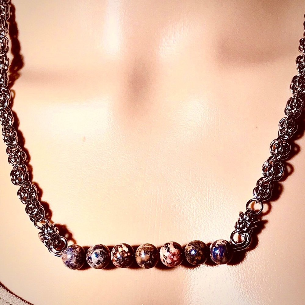 Artisan Leopard Skin Jasper Sweet Pea Necklace - Picture 2 of 5